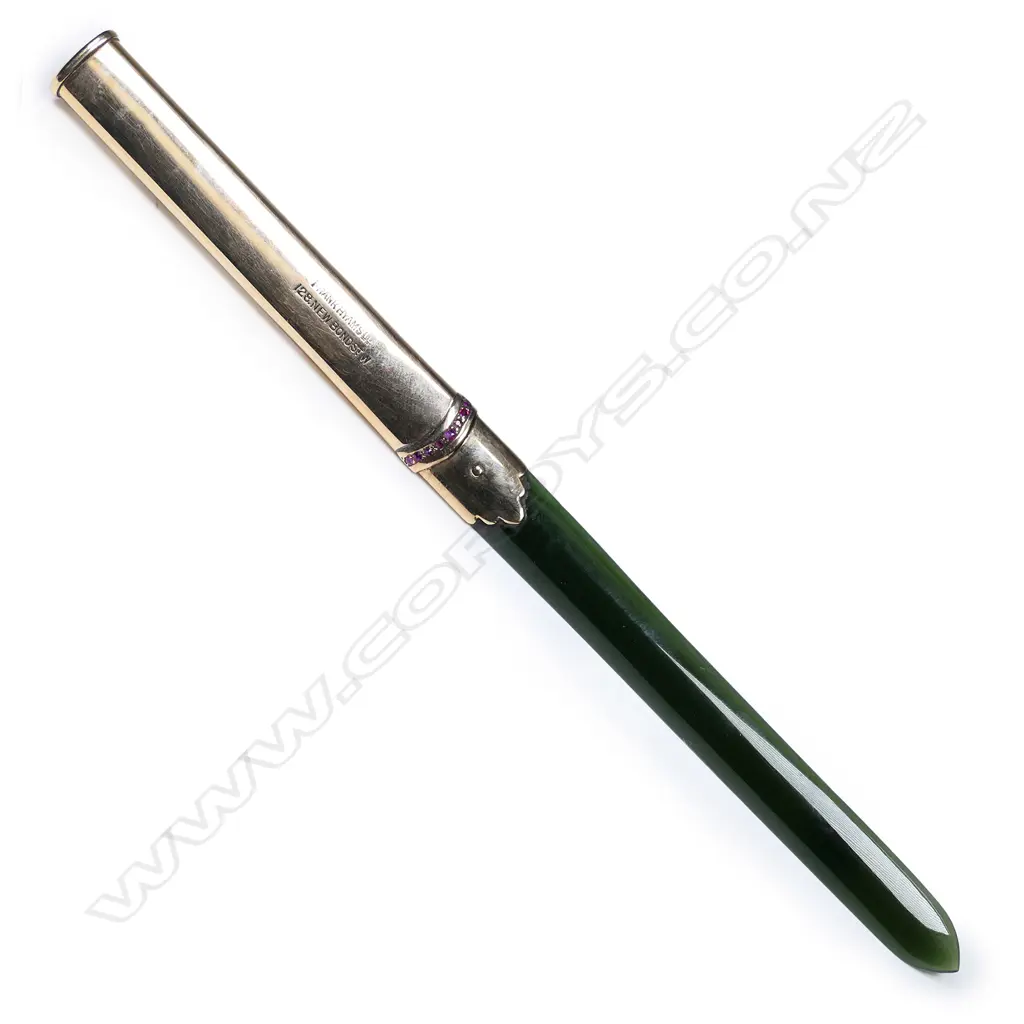 Frank Hyams (Dunedin) gold and nephrite propelling pencil letter opener, Image 1++